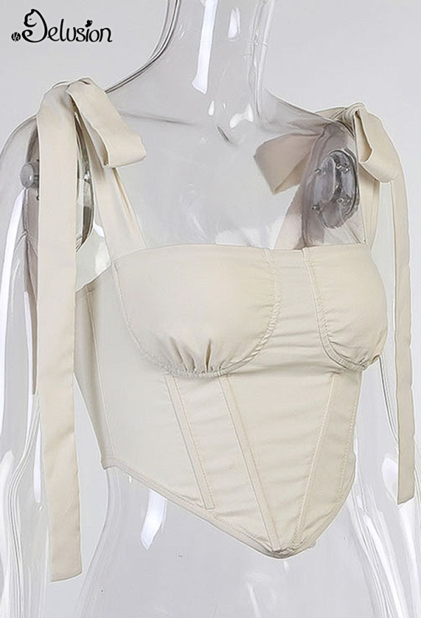 1/3 Delusion Y2K Style Women's Summer Square Collar Camisole Polyester Adjustable Shoulder Strap Waist Fishbone Decorated Irregular Hem Corset Tank Top